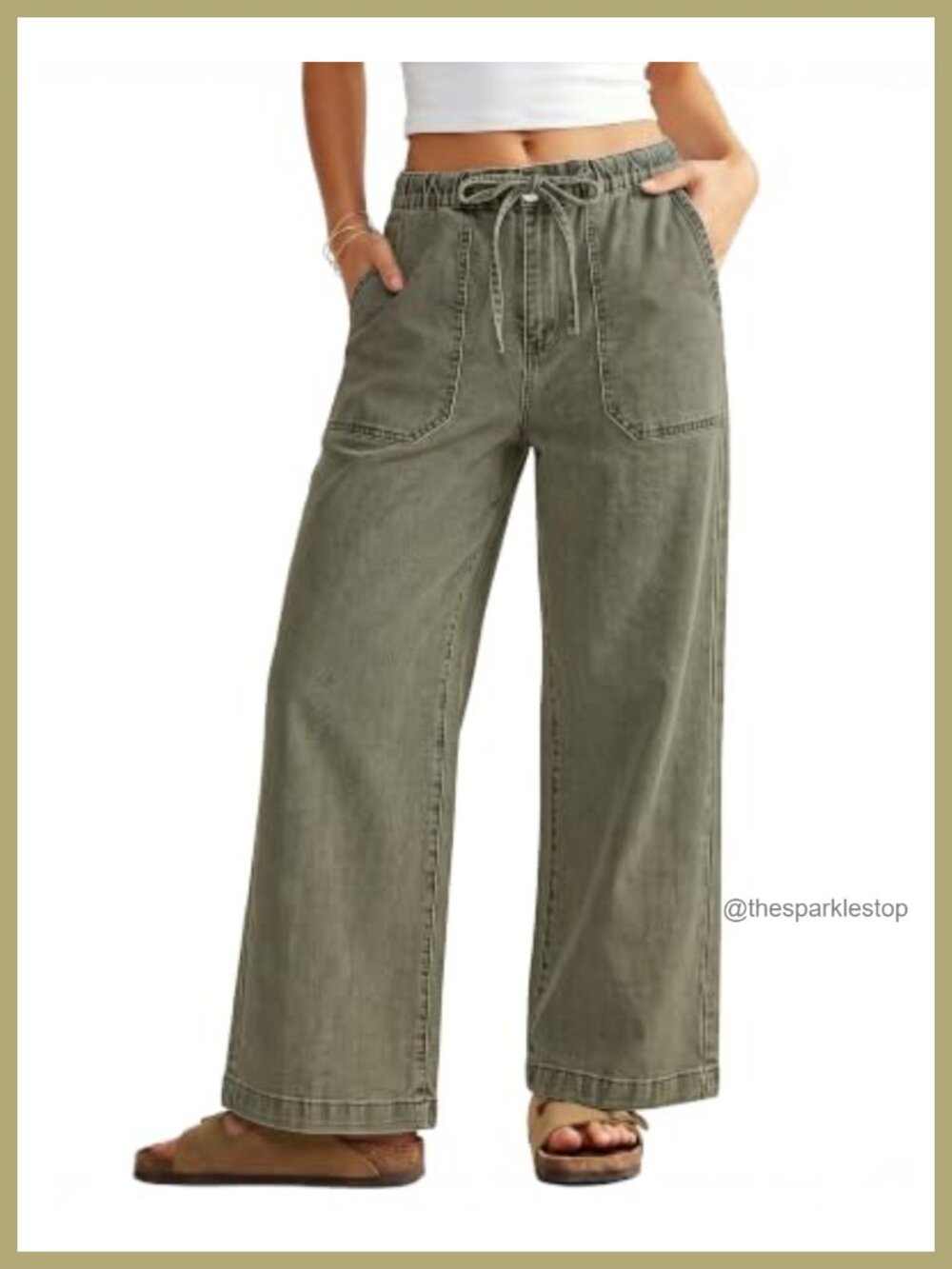 High Waisted Wide Leg Drawstring Jeans Stretchy Denim Trouser Pants